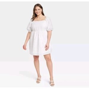 A New Day White Eyelet Puff Sleeve Mini Dress‎ - Size 4X - NEW with tags